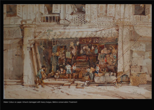 Water colour on paper - Before conservation Discolouration